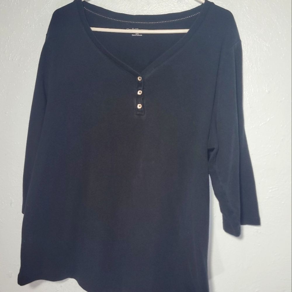 Croft & Barrow 2XL Black 3/4 Sleeve Henley